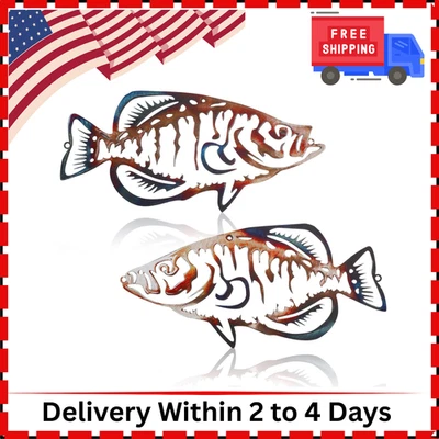 2 Pcs Metal Fish Wall Decor Vintage Fishing Decor Rustic Hanging Wall Art for Fi - Image 1 of 4