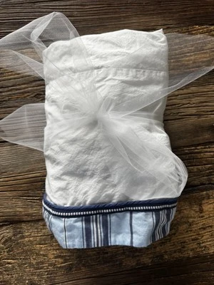 Pottery Barn Kids Blue & White Stripe Crib Skirt Cotton DARLING MINT COND - Image 1 of 4