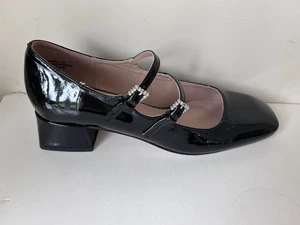 CUSHIONAIRE .. Black Patent Double Strap Mary Jane Block Heel Shoes Sz UK 6 - Picture 1 of 10
