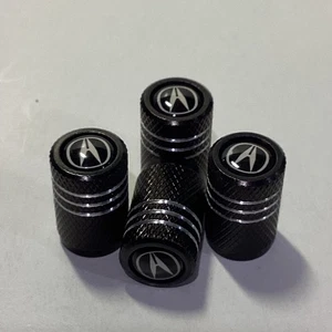 Aftermarket For Acura Premium Black Aluminum Valve Stem Cap Black Silver Center - Picture 1 of 2