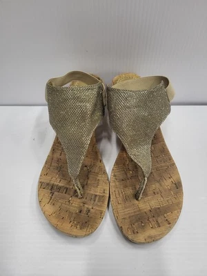 White Mountain Shoes Womens Size 9 Gold Cork Wedge Sandals Glitter Strap Comfort - Image 1 of 4