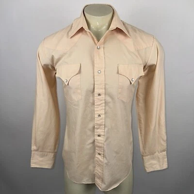 Miller Pearl Snap Shirt Vtg 70s Western Cowboy Peach Rockabilly 1970s Mens 16 35 - Image 1 of 4