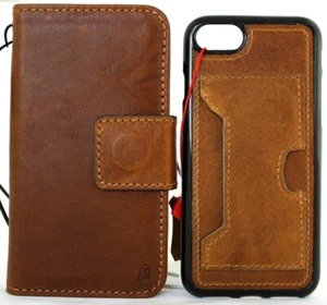 Genuine Full Leather Case for iPhone SE 2 book Wallet Cover Detachable Wireless - Picture 1 of 9