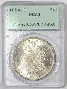 1884-O Morgan Silber Dollar 1 $ PCGS MS63 alter grüner Halter Rattler - Bild 1 von 2