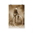 Victorian Era Man On Penny Farthing Bicycle Wall Art Poster, Antique Bicycle