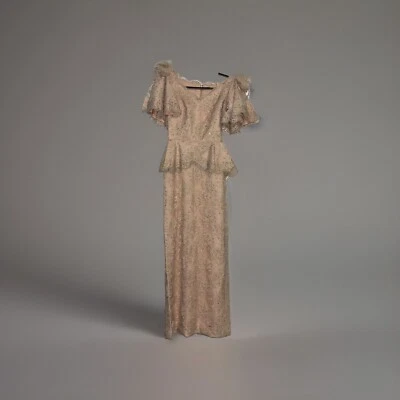 Vestido de Noche Desnudo Vintage ROSE TAFT COUTURE Encaje Rosa Perla Cristal Melocotón Foto 1 de 4