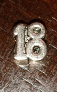 Charming Authentic "18" European Birthday Charm ~ Sterling Silver - Picture 1 of 3