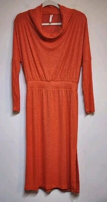 Daily Practice Anthropologie Dress Size Small Draped Cowl Neck Midi Orange - Image 1 of 4