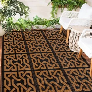 Reversible Mats Plastic Straw Rug Large Floor Mat Outdoor RV Patio 4x6 Black - Picture 1 of 7
