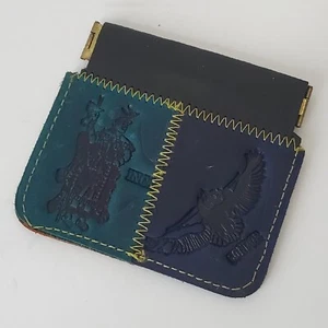 PERUVIAN GENUINE LEATHER PURSE COINS MEN'S WOMEN'S EMBOSSED LOGO DESIGN WALLET - Picture 1 of 2