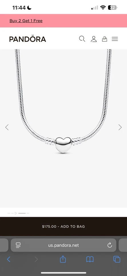 Pandora Momentos Corazón Cierre Serpiente Cadena Collar Plata de Ley Foto 1 de 3