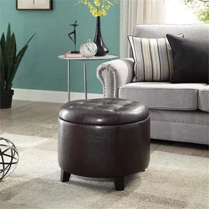 Convenience Concepts Designs4Comfort Round Ottoman in Espresso Faux Leather - Picture 1 of 5