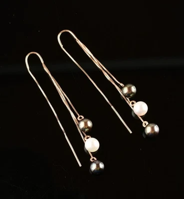 *14k Yellow Gold 6mm Pearl Drop Threader Earrings - Image 1 of 4