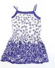 Nutmeg Girls Blue Floral Cotton Tunic Tank Size 7-8 Years Square Neck