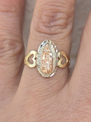 Solid 14k gold virgin Mary guadalupe Ring Size 6 7 8 9 10 11 - Image 1 of 4