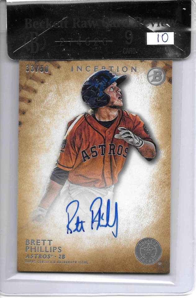 2015 Bowman Inception BRETT PHILLIPS GOLD ON CARD AUTO SP #33/50 BGS 9 MINT!! - Image 1 of 1