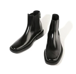 Firenze Atelier Men's Polished Black Leather Square Toe Ankle Chelsea Boots   - Picture 1 of 12