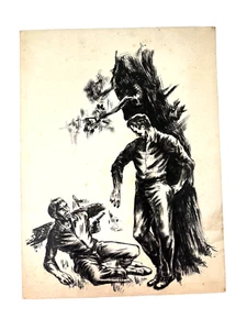 Original Thomas Lyon Russell Obra de Arte Dibujo Ilustración Vaqueros Tiroteo - Imagen 1 de 14