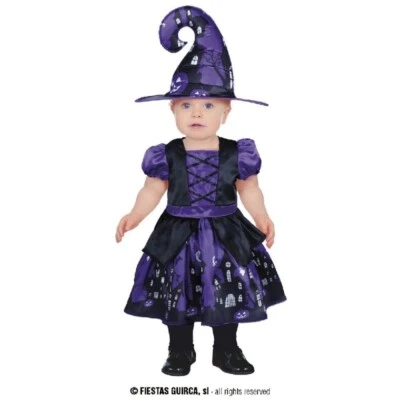 GUIRCA COSTUME STREGHETTA HALLOWEEN CARNEVALE BAMBINA VESTITO STREGA NEONATA ABITO