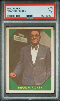 1960 Fleer Branch Rickey JUST GRADED PSA 3 VG 55 Brooklyn Dodgers Cardinals 0371 - Image 1 of 3