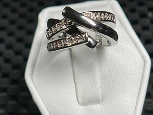 Lia Sophia Ring Sz 5 Clear CZ Silvertone Crossover w Multiple Clear Gems IN7200 - Picture 1 of 5