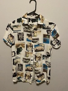 Kids Large (12-14) Beach Themed Short Sleeve Button Down - Picture 1 of 5