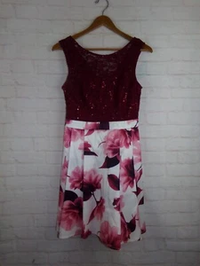 Miss Cristina USA Girls size L 14 Maroon Sequin Floral Print A-Line Formal Dress - Picture 1 of 7