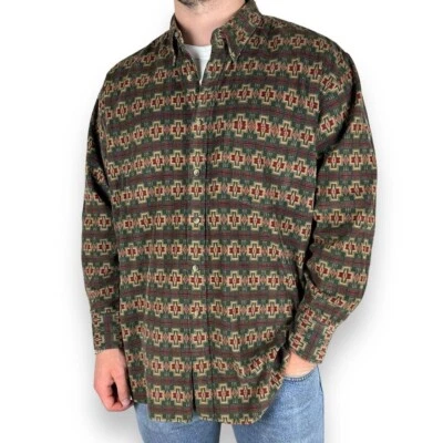 Vtg Pendleton Aztec Patterned Corduroy Button Down Shirt, Green/Red, XL (S1188) - Image 1 of 4