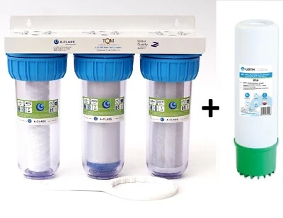 10" 3-Stufen Wasserfilter System Hauswasser Zisterne Brunnen 3/4" + Eisenfilter - Bild 1 von 4