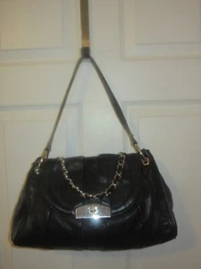 B. MAKOWSKY VANESSA BLACK LEATHER TURNLOCK SATCHEL BAG - Picture 1 of 8