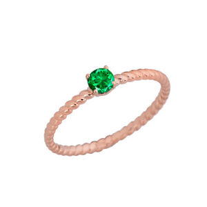 Genuine Emerald Stackable Rope Gold Ring (Choose your Gold Color)