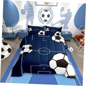 Football Comforter Set Size Kids Soccer Ball Pattern Comforter Queen Multi 33 - Picture 1 of 7