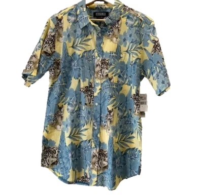 Ezekiel Stitch Fix mens large button up shirt jungle cats new blue yellow floral - Image 1 of 4
