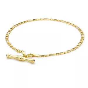 9CT Yellow Gold Figaro T-Bar Bracelet 7.5" - Picture 1 of 4