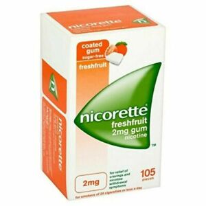 5X105 Nicorette Nicotine Chewing Gum 2mg Fresh Fruit - FREE SHIPPING to USA