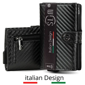 PORTA CARTE DI CREDITO SLim® Portafogli Uomo Rfid Portatessere Piccolo Verticale - Foto 1 di 11