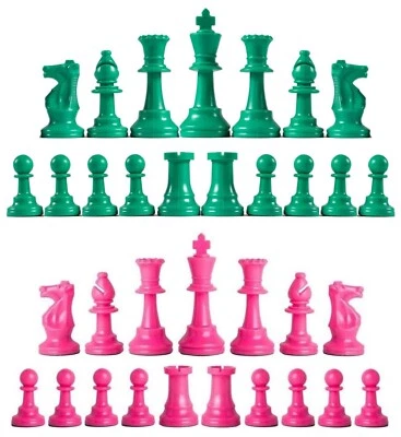 Piezas de ajedrez Staunton triple peso - Juego completo 34 verde y rosa - 4 reinas   Foto 1 de 3