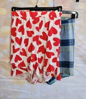 Old Navy Mujer Talla Grande 4X Azul Cuadros, Rojo/Blanco Corazones Pantalones Cortos para Dormir Lote de 2 Foto 1 de 4