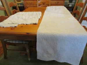 5 Stück Schasel Matelasse Gardine Flächenvorhang 40 x 79 3 Volants 1 Raffhalter cremeweiß EVC - Bild 1 von 22