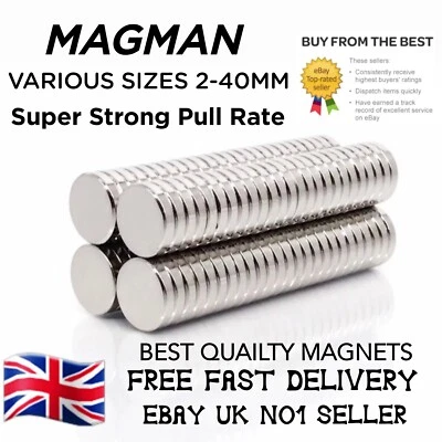 MAGMAN Strong Magnets - Neodymium Magnet - Various Size 2-40mm VERY POWERFUL disc round