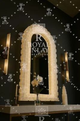 Espejo arqueado de selenita con luz - Decoración de pared de cristal de lujo para entrada y tocador Foto 1 de 4