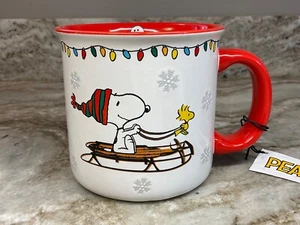 Large Coffee Mug Snoopy And Woodstock On Winter Sled. Peanuts. New. - Picture 1 of 13