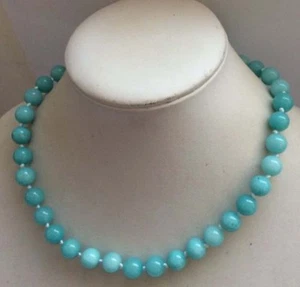 10mm Natural Blue Amazonite Gemstone Round Beads Necklace 18" - Picture 1 of 6