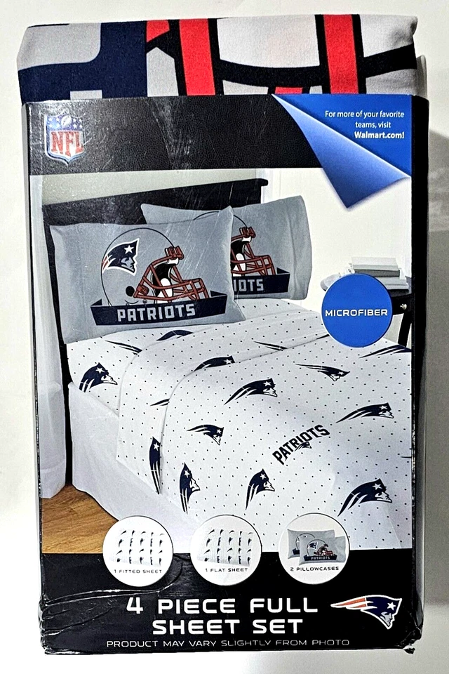 Juego completo de sábanas ajustables de 4 piezas de microfibra azul NFL Patriots Foto 1 de 1