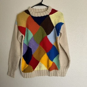 Vintage Patchwork Wool Kaffe Fassett Look Handknit Handmade Rainbow - Picture 1 of 3