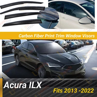 Se adapta a Acura ILX 2013-22 fibra de carbono impresión moldura ventana viseras deflectores de lluvia Foto 1 de 4