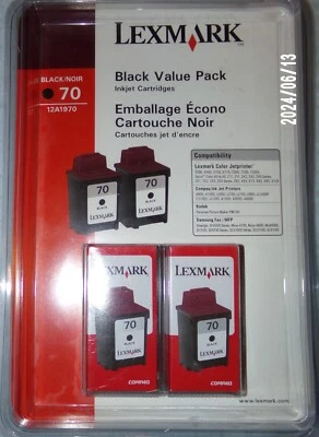 Cartuchos de inyección de tinta Lexmark negros 70 paquete de 2 12A1970 sellados Foto 1 de 2
