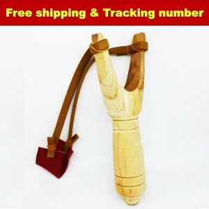 Sling Shot Catapult Wooden Bamboo Handle Flat Rubber Band Slingshot Hunting - Picture 1 of 11