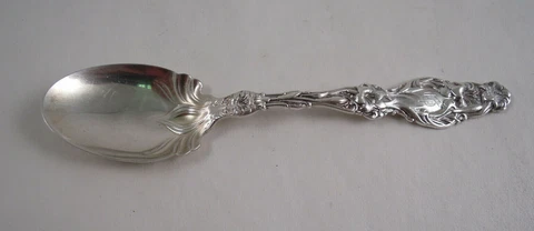 WHITING STERLING SILVER LILY ICE CREAM SPOON Monogram "G" Gothic Cover