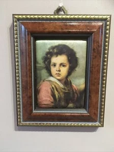 Vintage Framed Silk Print. Child. 4.5x5.25 Inches. - Picture 1 of 10